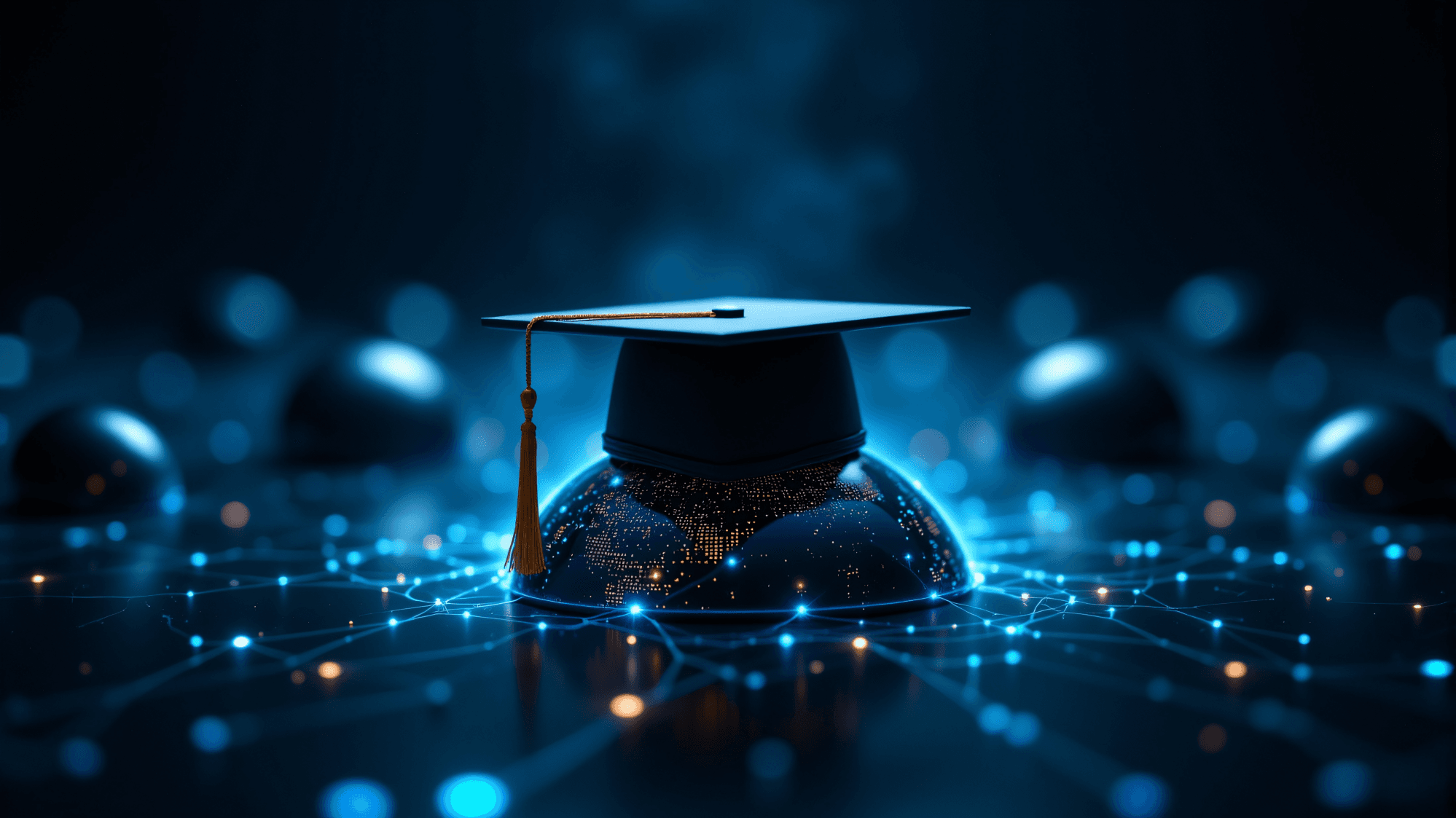 Excellence in education - graduation cap with digital network